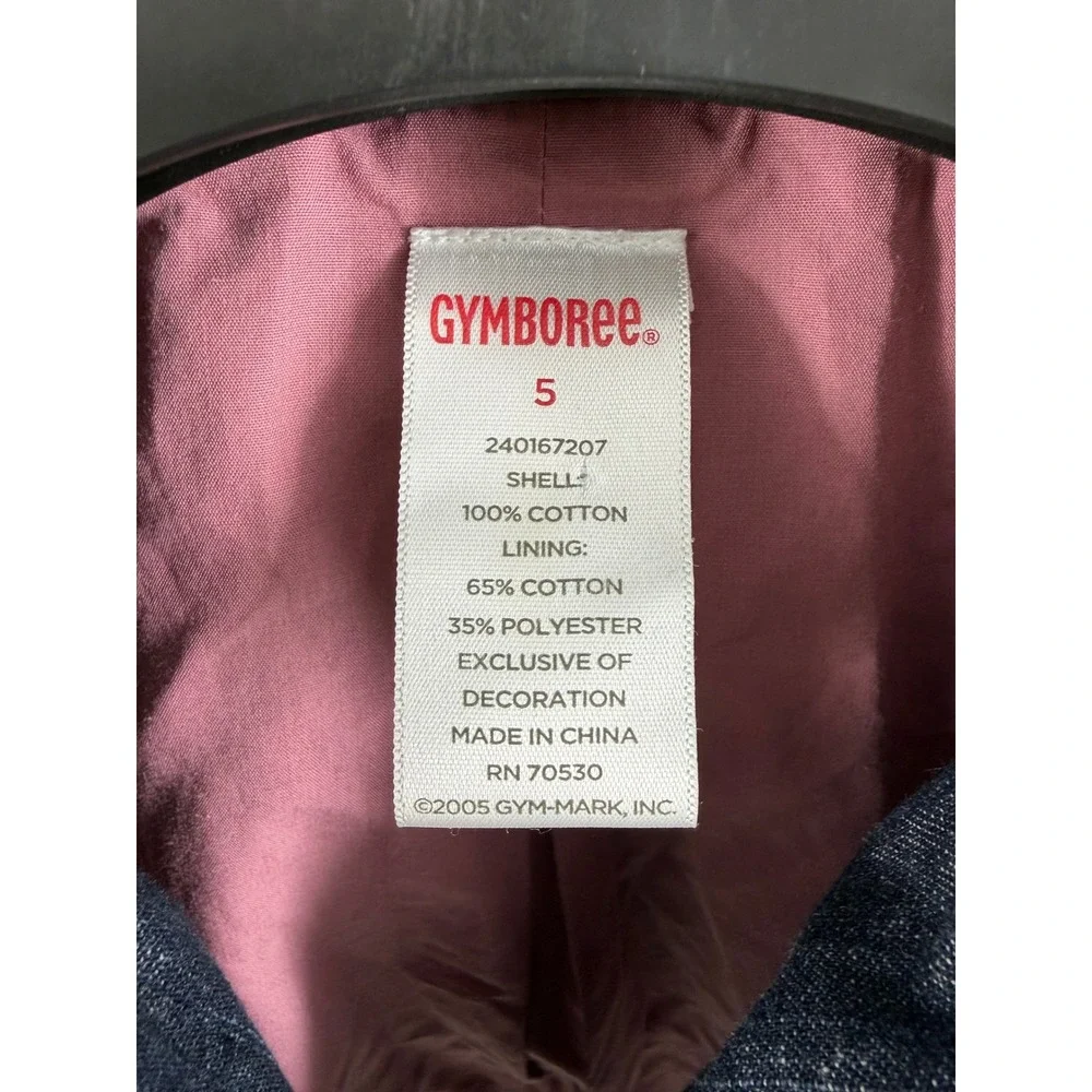 Vintage Gymboree Girls Dark Wash Denim Floral Embroidered Ruffle Jacket